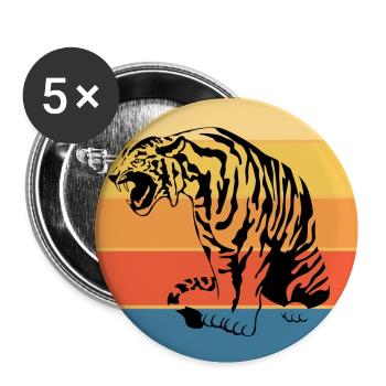 Tiger Big Cat Vintage Retro Sunset - Lot de 5 petits badges (25 mm) - blanc - Devant