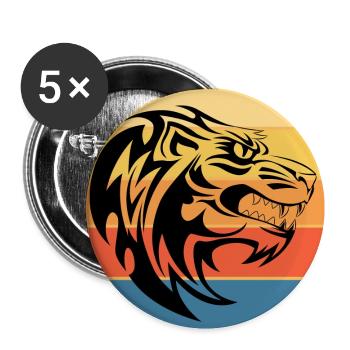 Tiger Big Cat Vintage Retro Sunset - Lot de 5 petits badges (25 mm) - blanc - Devant