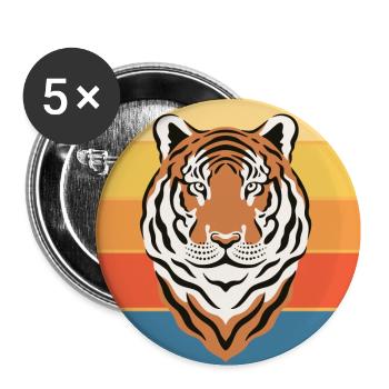 Tiger Big Cat Vintage Retro Sunset - Lot de 5 petits badges (25 mm) - blanc - Devant