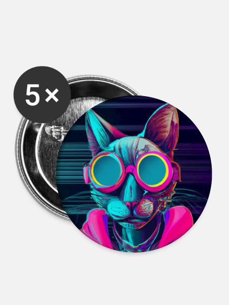 Stilvolle Katze - Buttons klein 25 mm (5er Pack) - Weiß