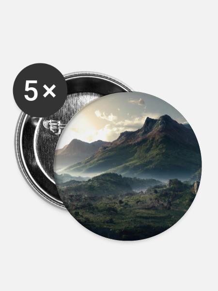 Wunderschöne Berglandschaft im Nebel - Buttons klein 25 mm (5er Pack) - Weiß