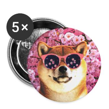 Shiba Inu mit pinker Sonnebrille - Kirschblüten - Buttons klein 25 mm (5er Pack) - Weiß - Vorne