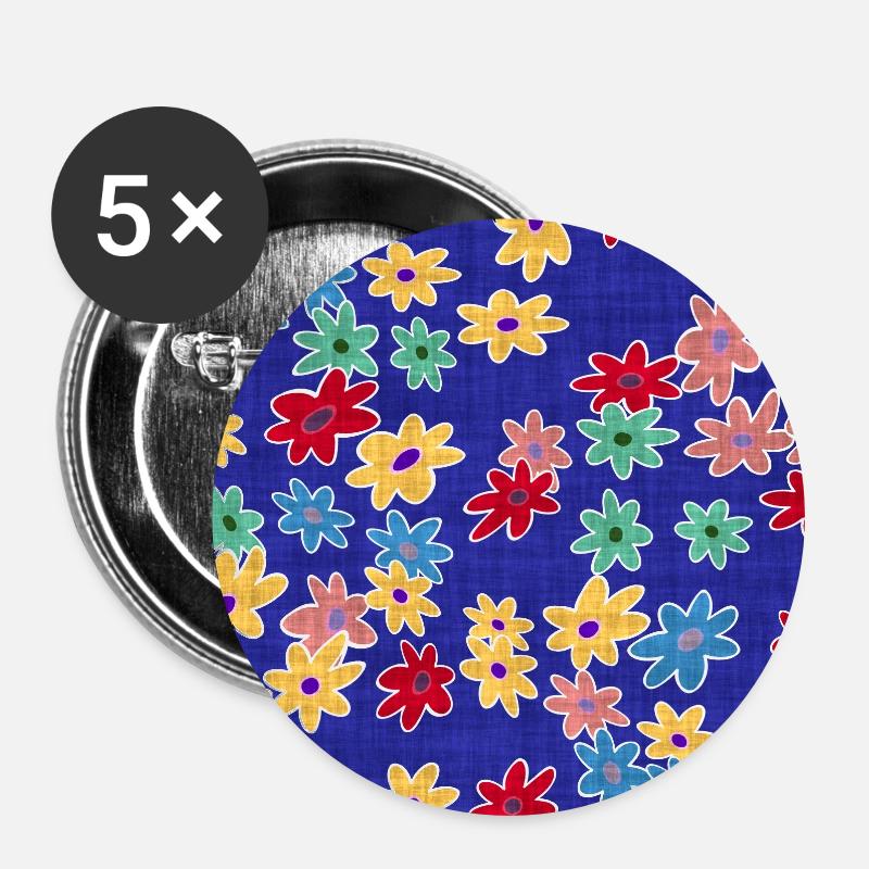Floral pattern (retro, fabric) - Buttons small 1''/25 mm (5-pack) - white