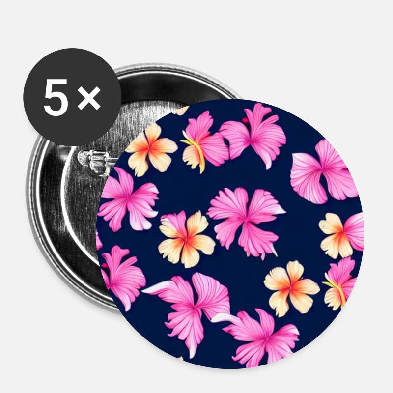 Pattern Flowers Hawaiian Hibiscus - Buttons small 1''/25 mm (5-pack) - white