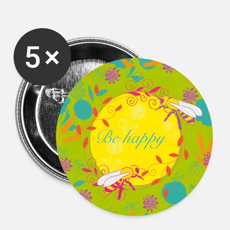 Be happy - Buttons small 1''/25 mm (5-pack) - white