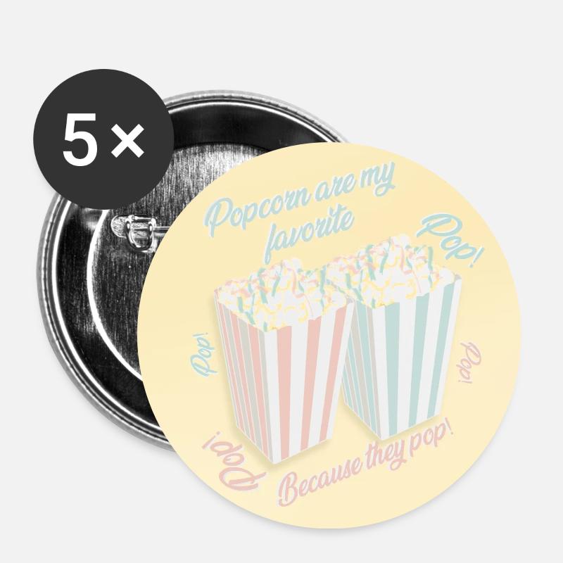 Pop-corn - Lot de 5 petits badges (25 mm) - blanc