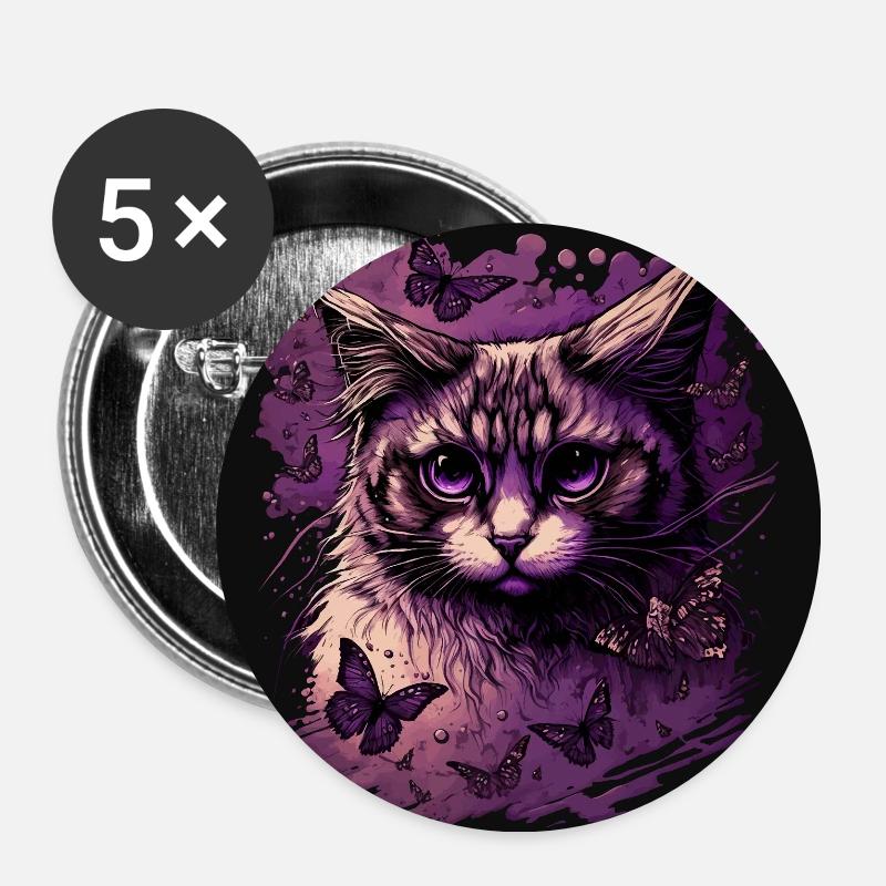 Maine Coon cat - Buttons small 1''/25 mm (5-pack) - white