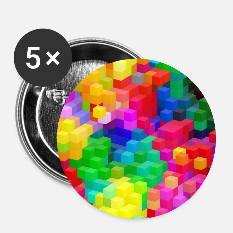Bunte Blöcke (Quader, Muster) - Buttons klein 25 mm (5er Pack) - Weiß