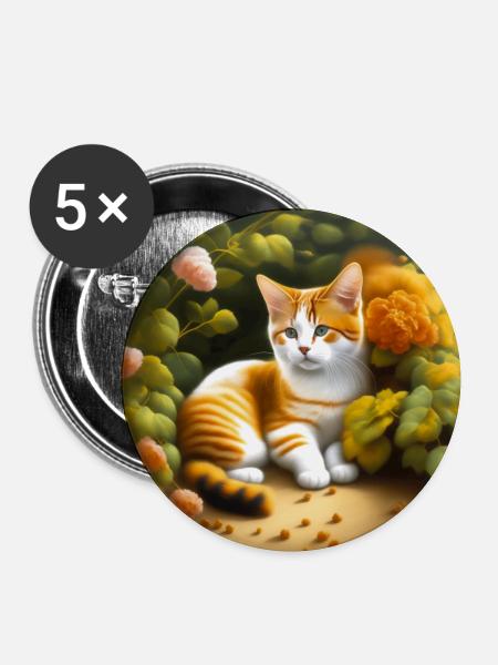 Niedliche Katze im Garten - Buttons klein 25 mm (5er Pack) - Weiß