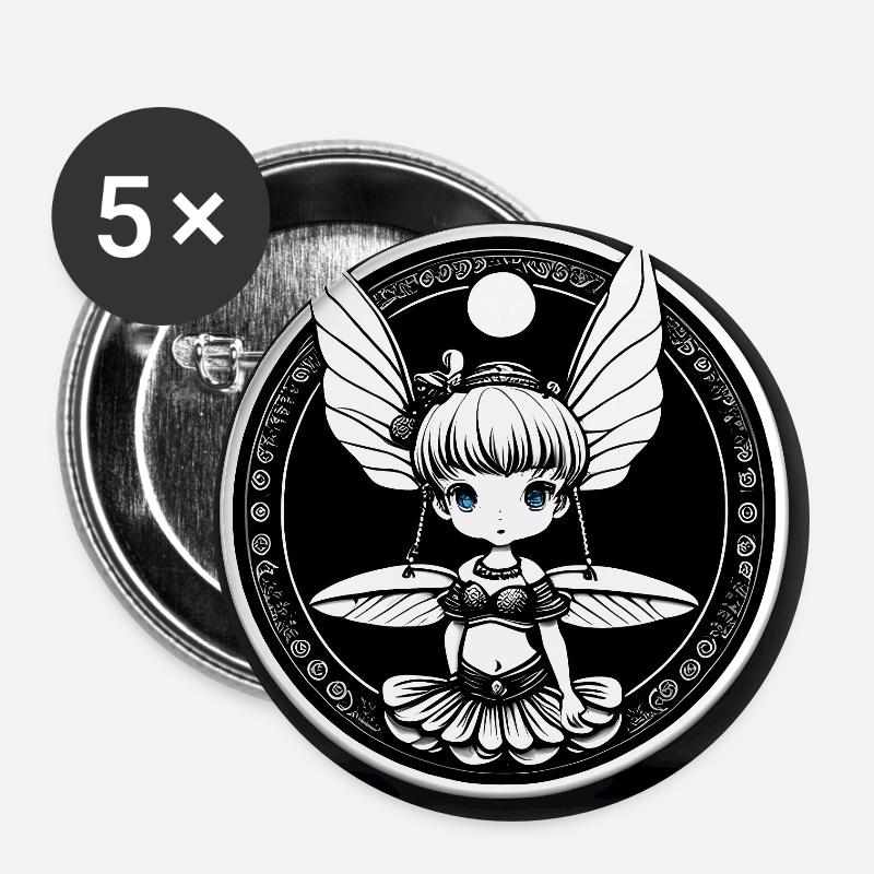 Petite Fée Fée - Lot de 5 petits badges (25 mm) - blanc