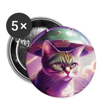 Vaisseau spatial extraterrestre de chat - Lot de 5 petits badges (25 mm) - blanc - Devant