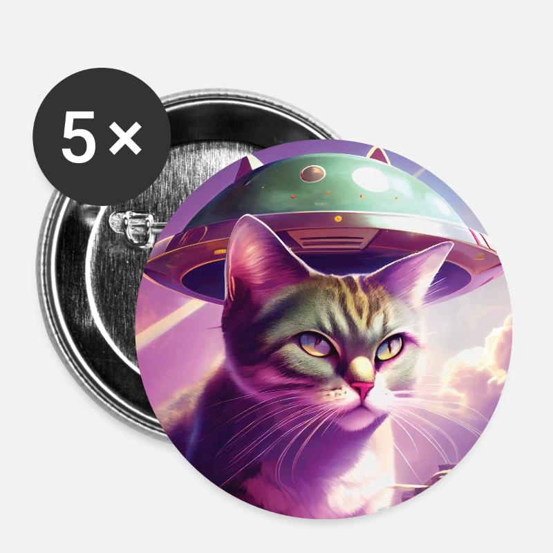 Cat Alien Spaceship - Buttons small 1''/25 mm (5-pack) - white