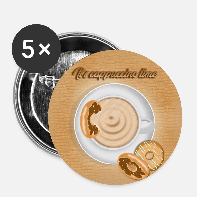 Cappuccino et beignets - Lot de 5 petits badges (25 mm) - blanc