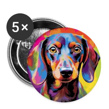 Teckel Pop Art - Lot de 5 petits badges (25 mm) - blanc - Devant