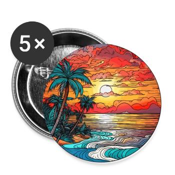 Sunset on the beach with palm trees - Buttons small 1''/25 mm (5-pack) - white - Front