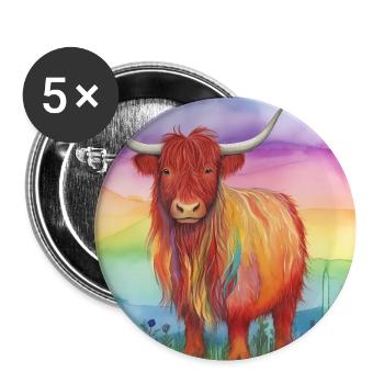 Watercolor Highland Cow with Vibrant Background - Buttons small 1''/25 mm (5-pack) - white - Front