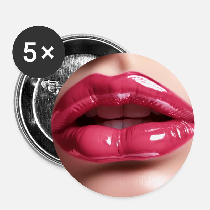 extra Glossy Kissing Lips - Buttons small 1''/25 mm (5-pack) - white