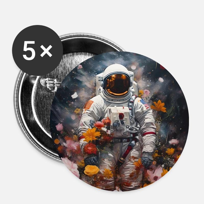 L’astronaute fleurit Infinity - Lot de 5 petits badges (25 mm) - blanc
