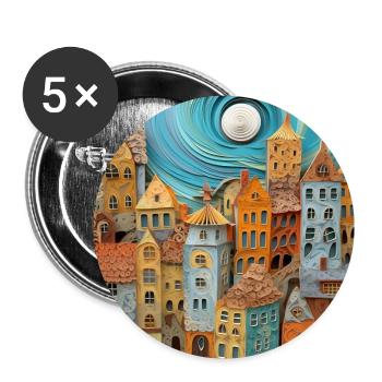 Papier Stadt - Buttons klein 25 mm (5er Pack) - Weiß - Vorne