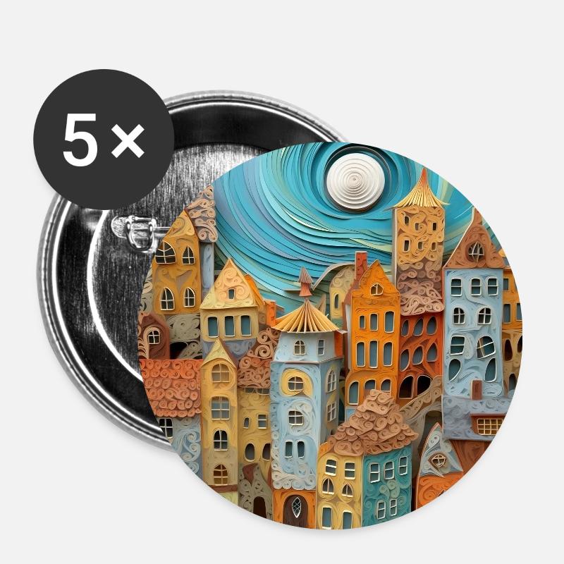 Cité de papier - Lot de 5 petits badges (25 mm) - blanc