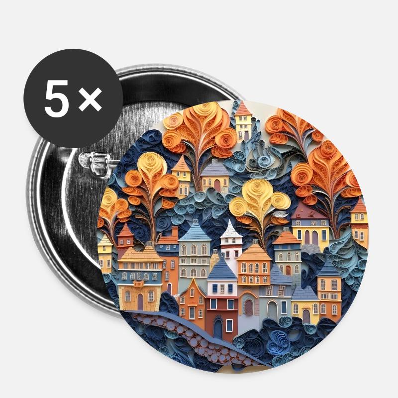 Cité de papier - Lot de 5 petits badges (25 mm) - blanc