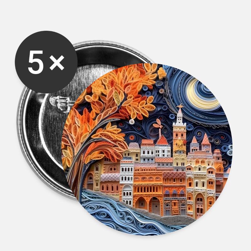Papier Stadt - Buttons klein 25 mm (5er Pack) - Weiß