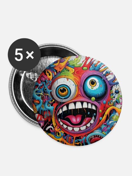 Monster Doodle 1 - Buttons klein 25 mm (5er Pack) - Weiß