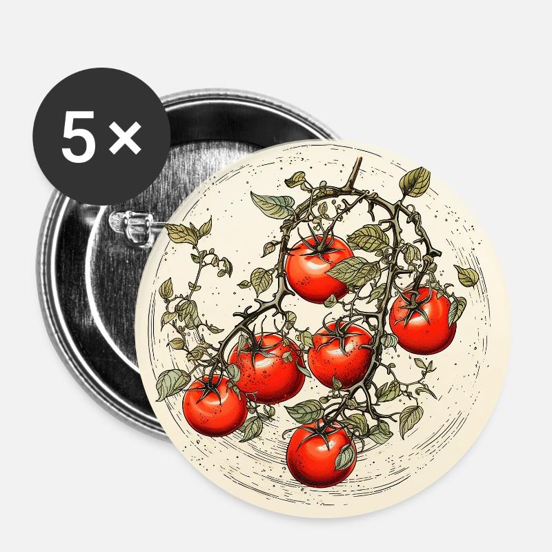 Tomates - Lot de 5 petits badges (25 mm) - blanc