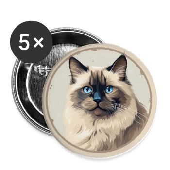 Ragdoll Katze - Buttons klein 25 mm (5er Pack) - Weiß - Vorne