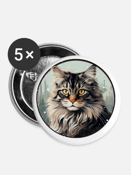 Norwegische Waldkatze - Buttons klein 25 mm (5er Pack) - Weiß