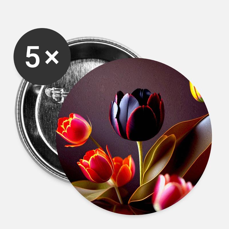 Black Red Tulip - Buttons small 1''/25 mm (5-pack) - white