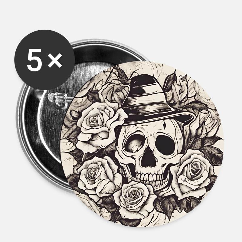 Skull - Buttons small 1''/25 mm (5-pack) - white
