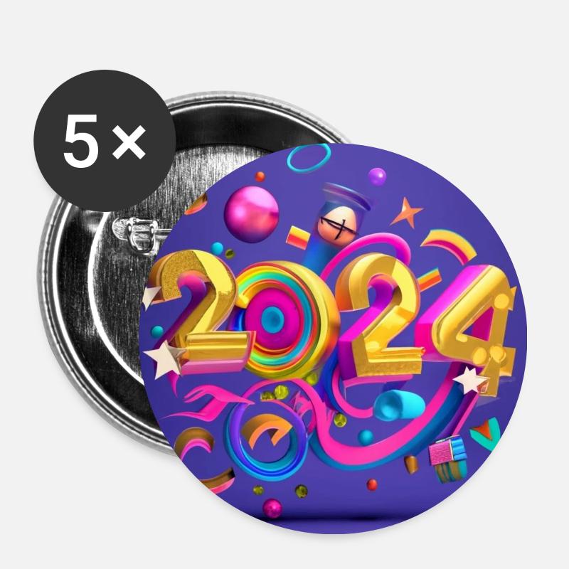 Happy New Year 2024 - Buttons small 1''/25 mm (5-pack) - white