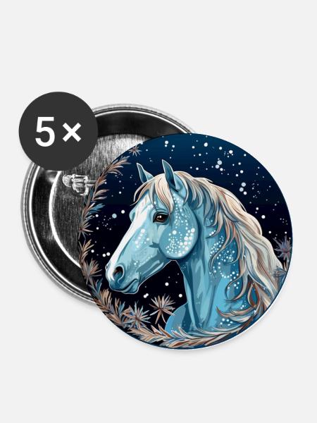 Pferd im Winter - Buttons klein 25 mm (5er Pack) - Weiß