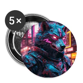 Cyberpunk Wolf - Buttons small 1''/25 mm (5-pack) - white - Front