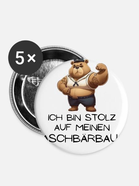 Waschbärbauch statt Waschbrettbauch - Buttons klein 25 mm (5er Pack) - Weiß
