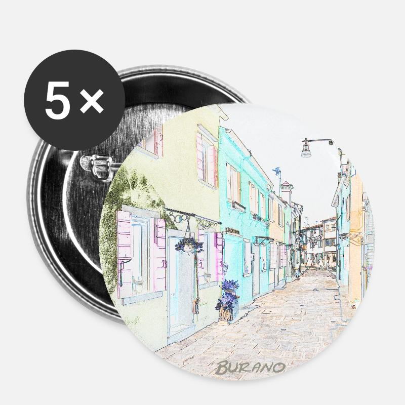 Burano, Venezia, Italy - Buttons klein 25 mm (5er Pack) - Weiß