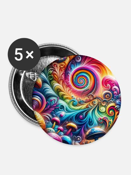 Psychedelic Art - Buttons klein 25 mm (5er Pack) - Weiß