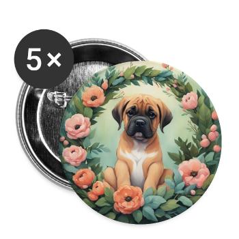 Niedliche Kawaii Baby Mastiff Blumen - Buttons klein 25 mm (5er Pack) - Weiß - Vorne