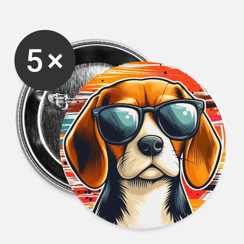Beagle Art - Buttons small 1''/25 mm (5-pack) - white