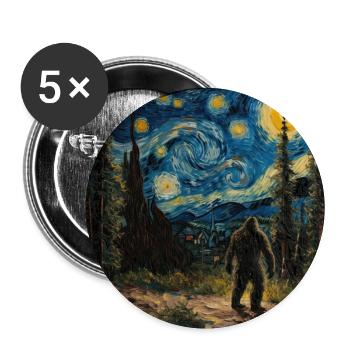 Bigfoot, Big Foot, Van Gogh, Starry Night - Buttons small 1''/25 mm (5-pack) - white - Front