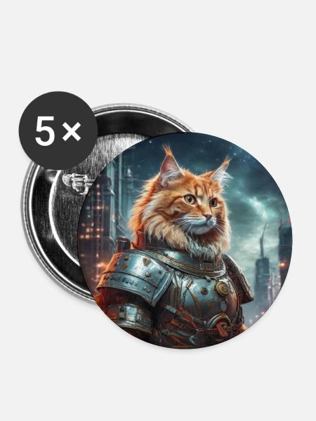 Cyber-Katze - Buttons klein 25 mm (5er Pack) - Weiß