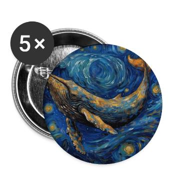 Whale Fish Van Gogh - Buttons small 1''/25 mm (5-pack) - white - Front