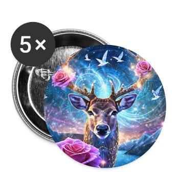 03 Magic Deer Deer Head Roses Flowers Mountains - Buttons small 1''/25 mm (5-pack) - white - Front