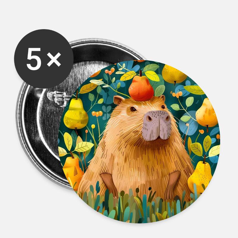 Capybara with pears - Buttons small 1''/25 mm (5-pack) - white
