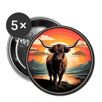 Schottisches Hochlandrind Highlands - Buttons klein 25 mm (5er Pack) - Weiß - Vorne