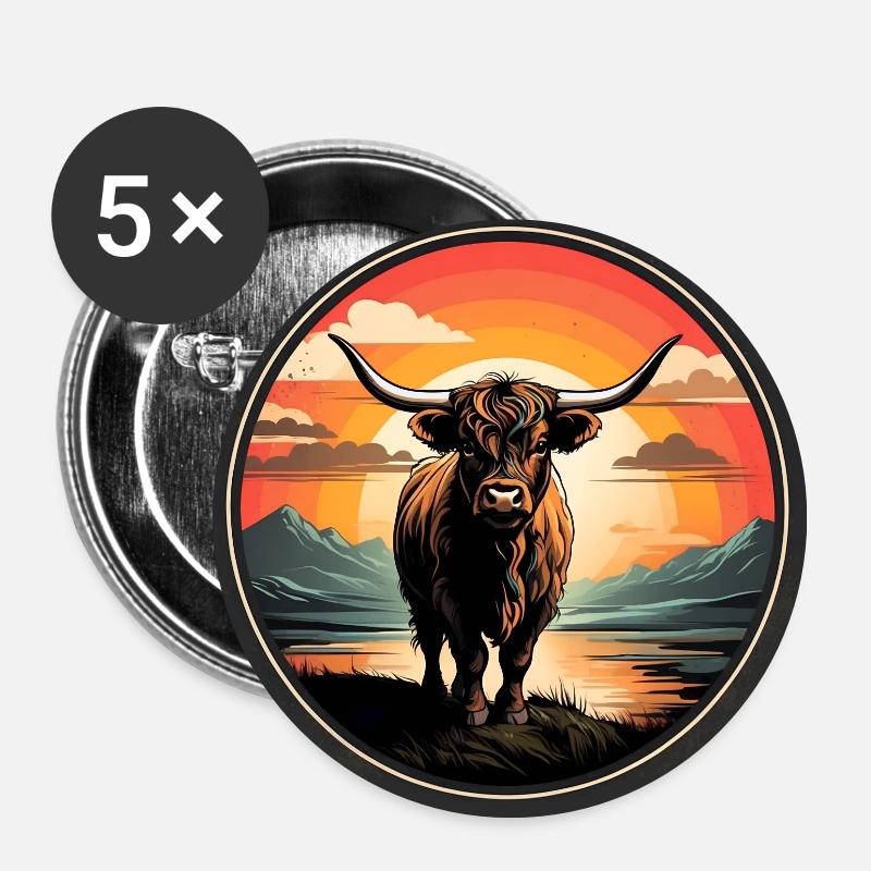 Bovins écossais Highlands Highlands - Lot de 5 petits badges (25 mm) - blanc