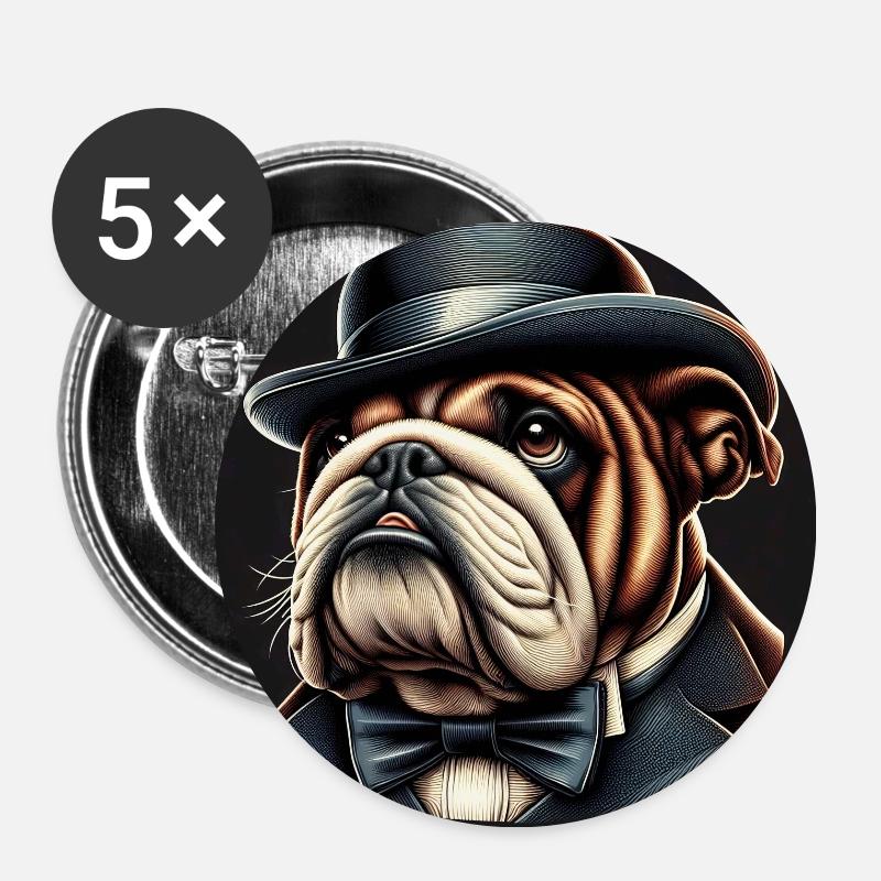 Bouledogue anglais Le gangster - Lot de 5 petits badges (25 mm) - blanc