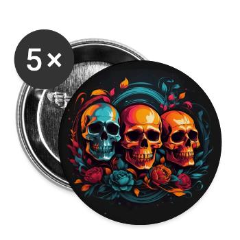 bunte vielfarbige Skulls Festivaldesign Halloween - Buttons klein 25 mm (5er Pack) - Weiß - Vorne