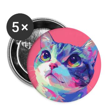 Cat, Cat Motif - Buttons small 1''/25 mm (5-pack) - white - Front